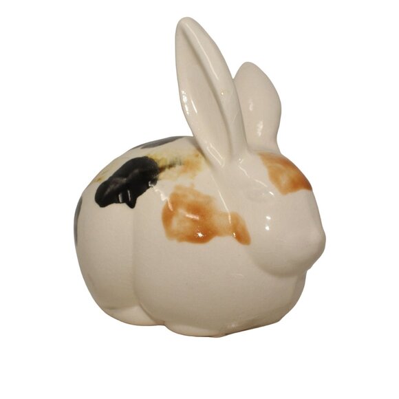 VTG Handmade Pottery Multicolored Rabbit Bunny Rolled Cotton Holder Bathroom - Picture 3 of 10